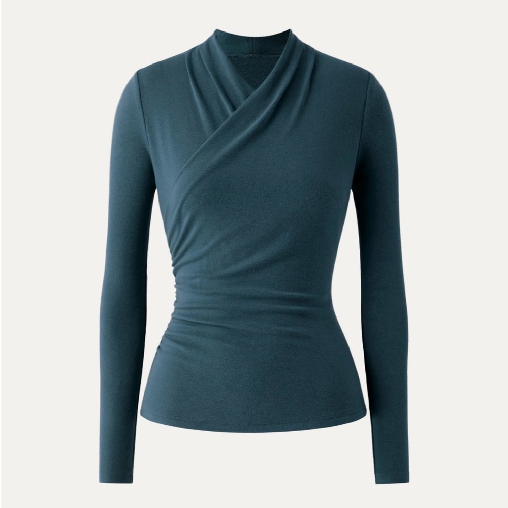 NWOT OGL Forest Night Medium Eco-Mousse® Crossover Ruched Long Sleeve Top